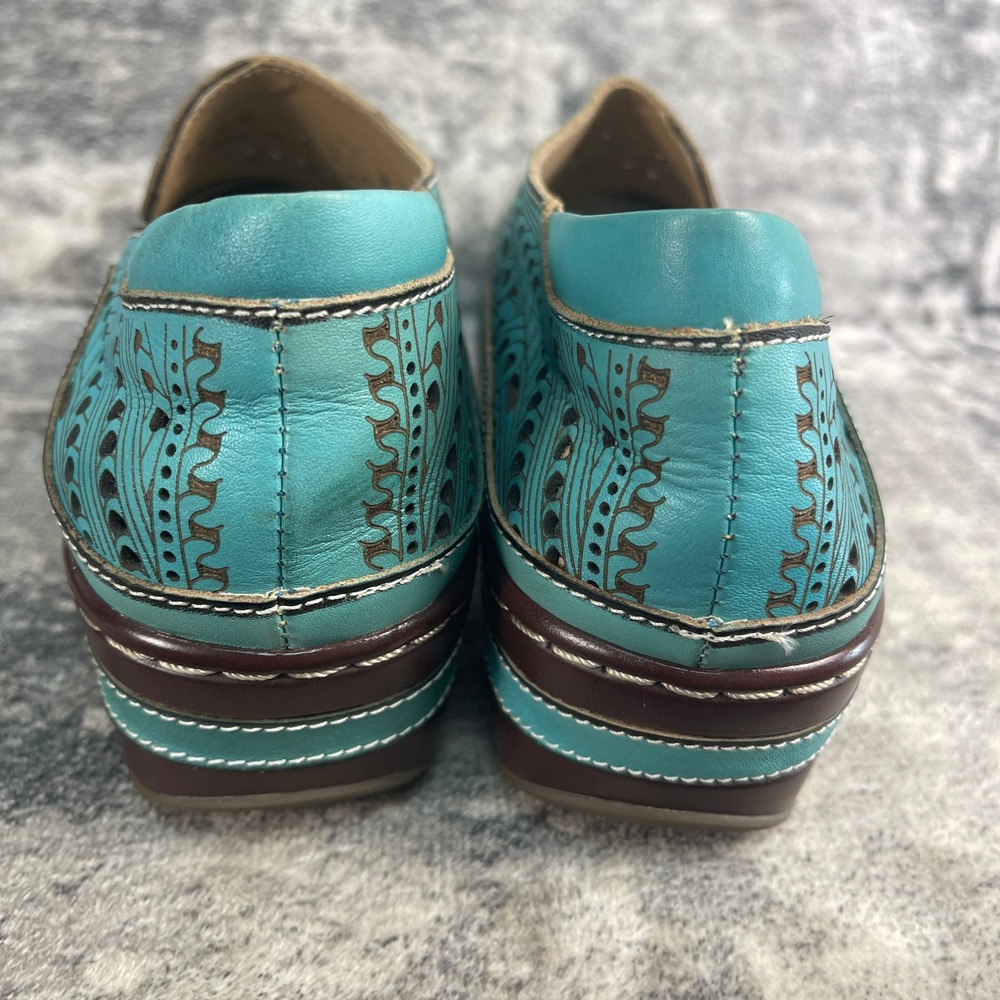 L'Artiste Spring Step Womens 41 Hanna Slip On Loafer Perforated Floral Turquoise - Picture 3 of 12